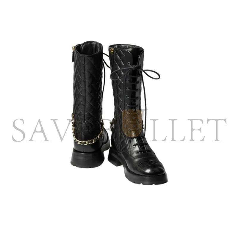 CHANEL LACE-UPS LAMBSKIN & GRAINED CALFSKIN BLACK G39394 Y56181 94305 CHANEL LACE-UPS LAMBSKIN & GRAINED CALFSKIN BLACK G39394 Y56181 94305